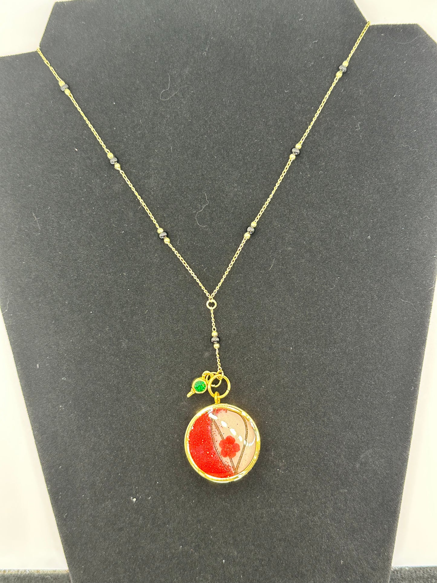 Chain with Copita Red and Pink Flower Resin Gold Plated