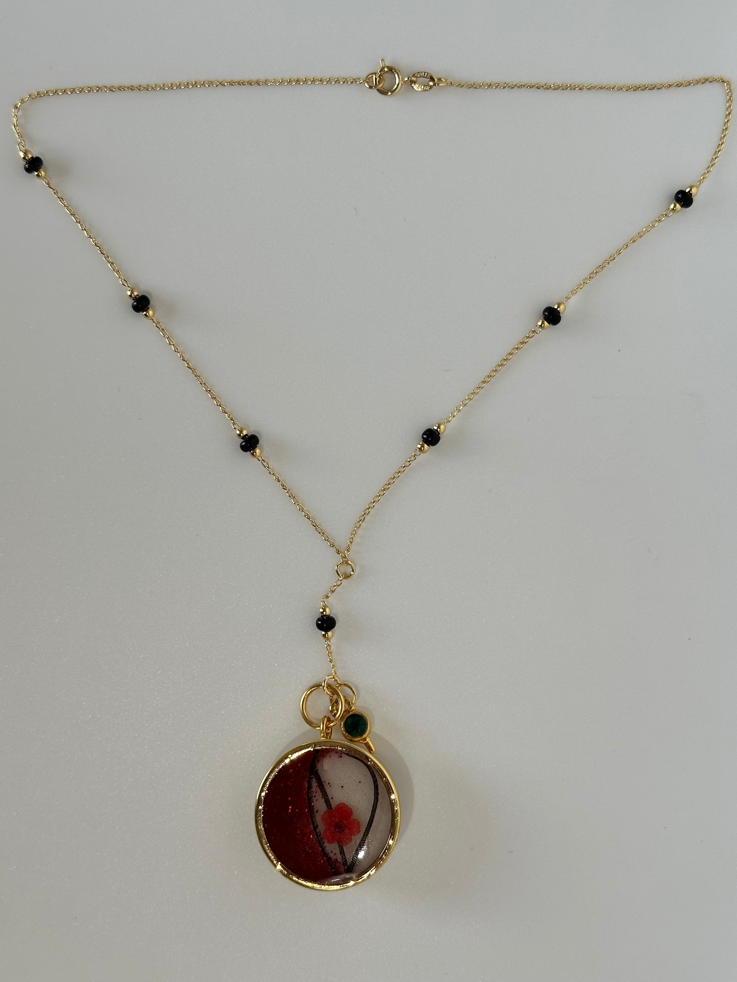 Chain with Copita Red and Pink Flower Resin Gold Plated