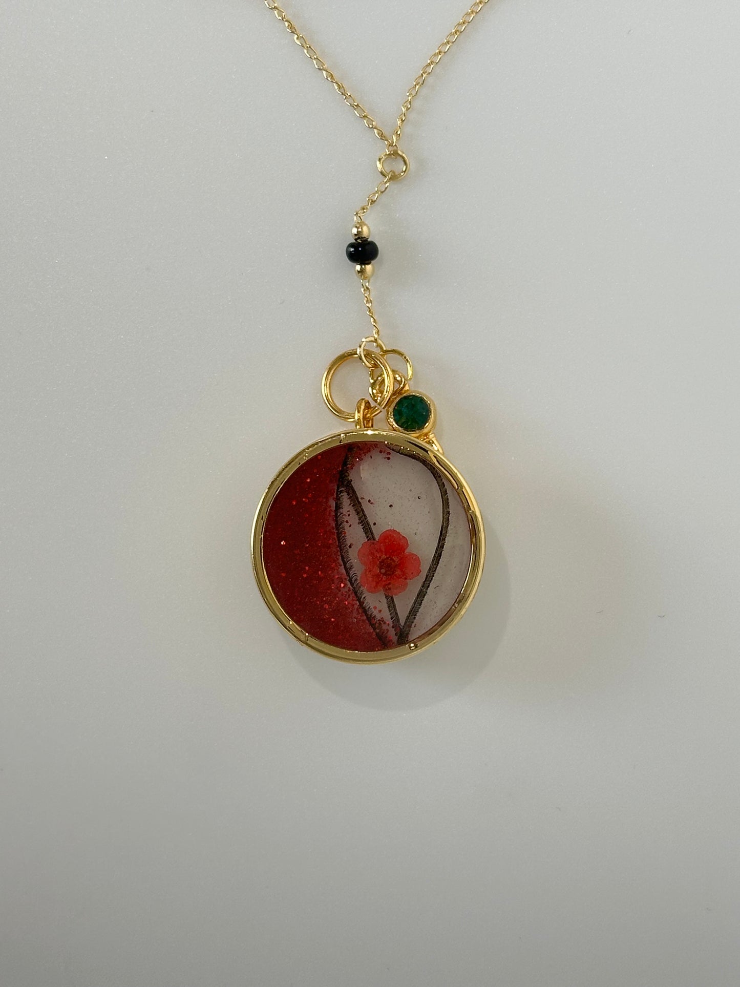 Chain with Copita Red and Pink Flower Resin Gold Plated