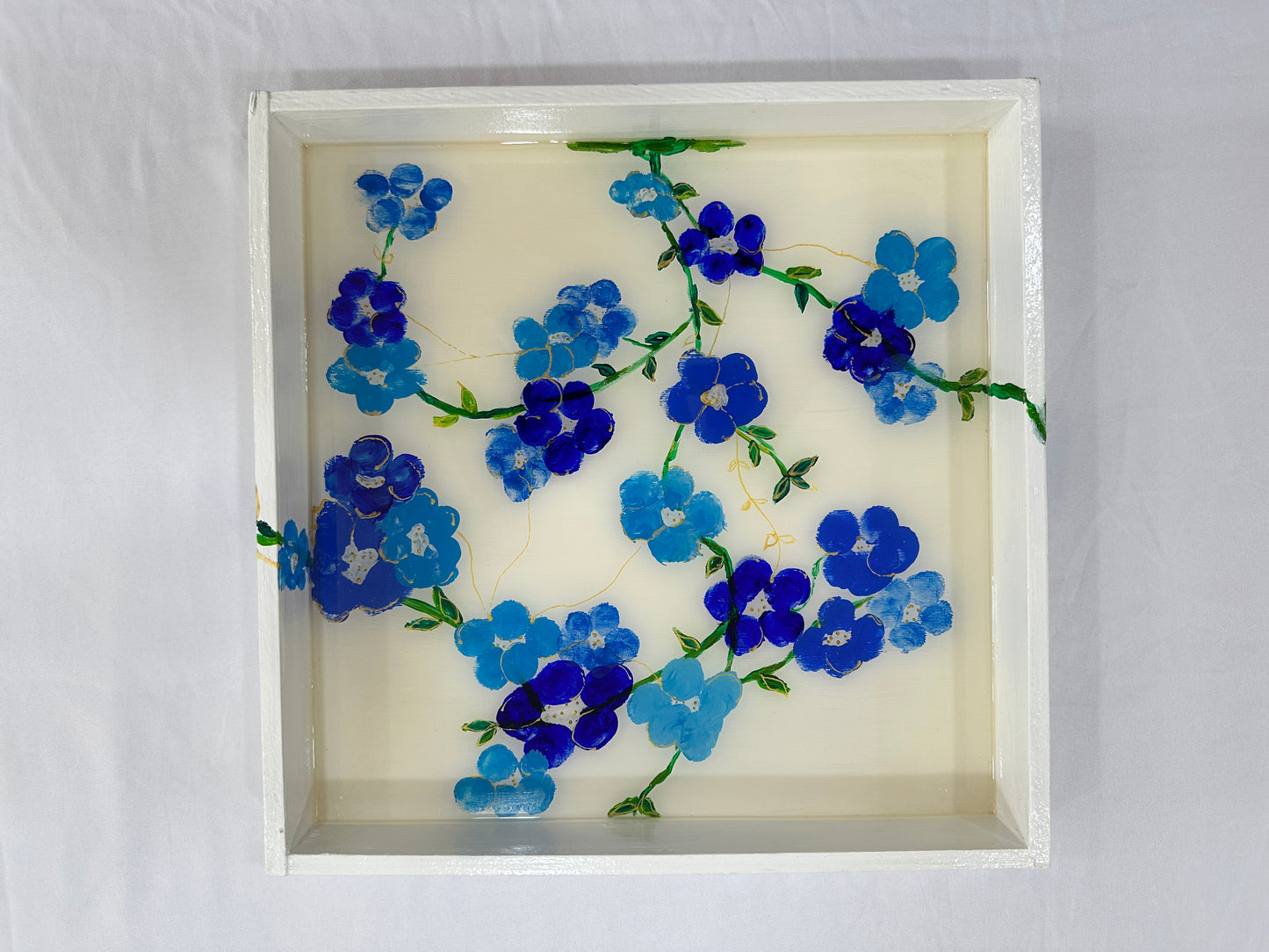 Tray & Coaster Set (4) White and Blue and Green in Resin
