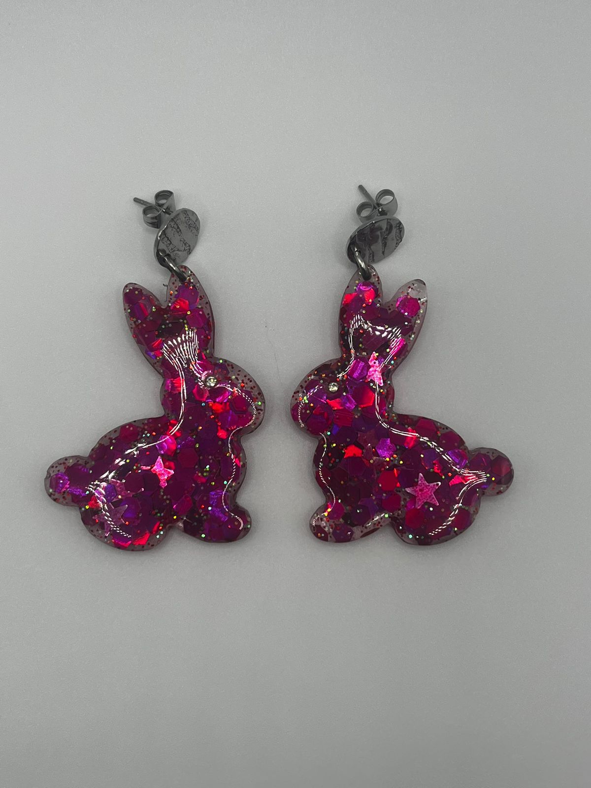 Pink Sparkle Bunny Resin Earring