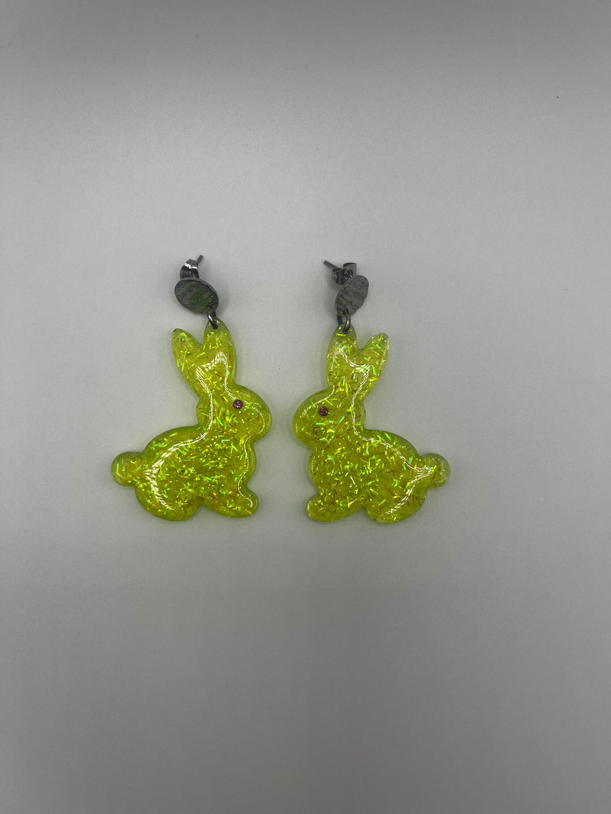 Neon Yellow Sparkle Bunny Resin Earring
