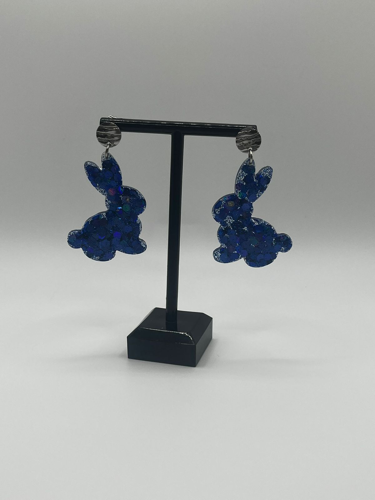 Dark Blu Sparkle Bunny Resin Earring