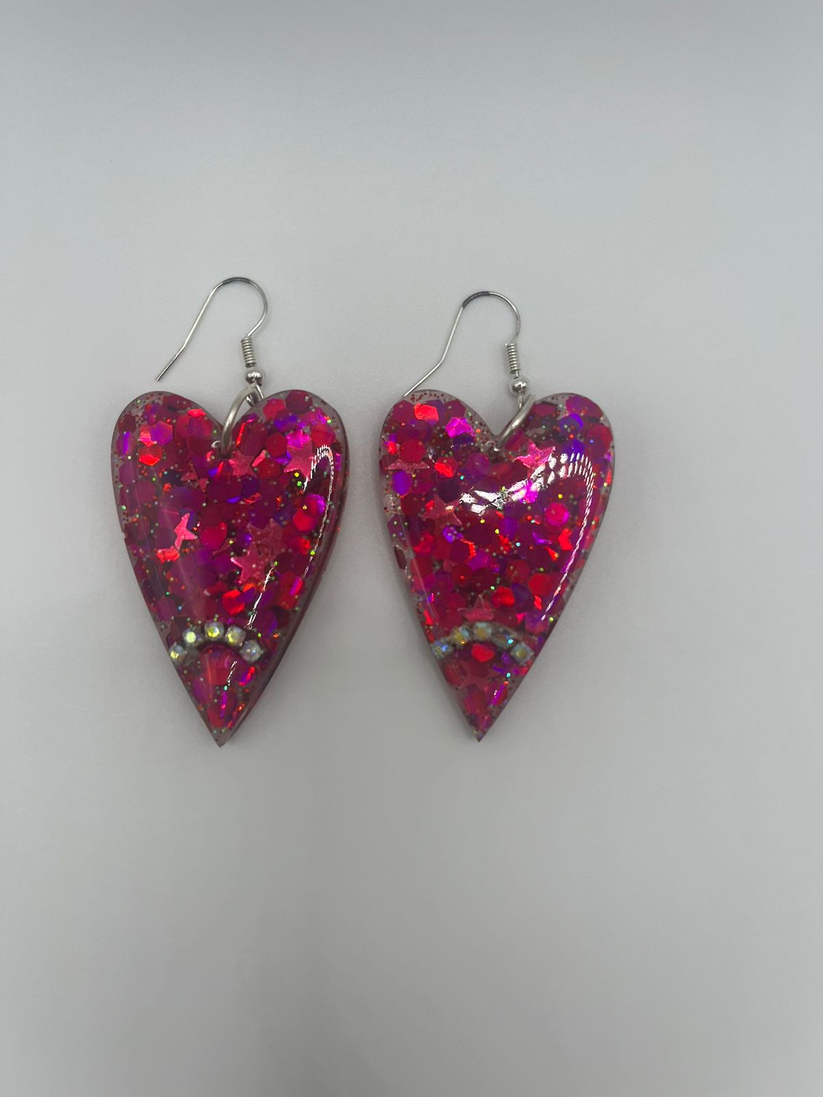 Red Heart shape with stones Resin Earring