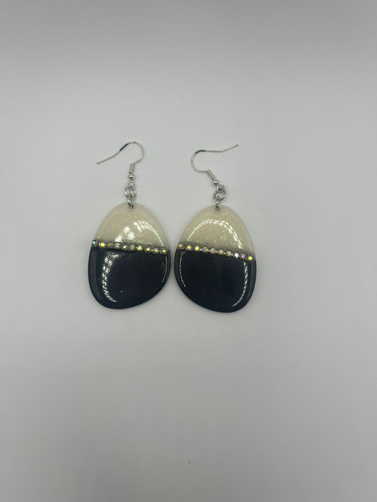 White and Black with a stone stripe Resin Earring