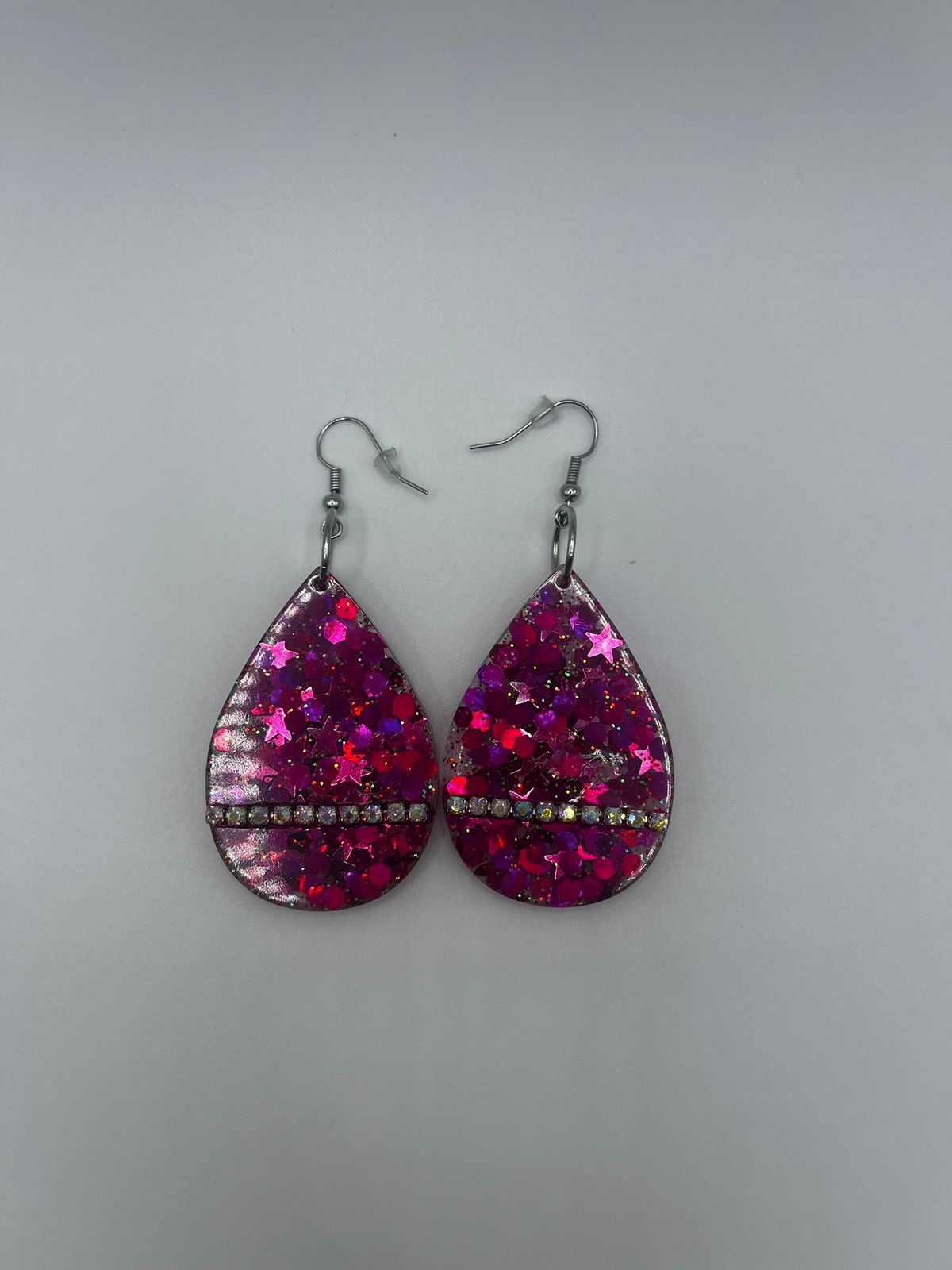 Dark Pink eyedrop shape with sparkle Resin Earring