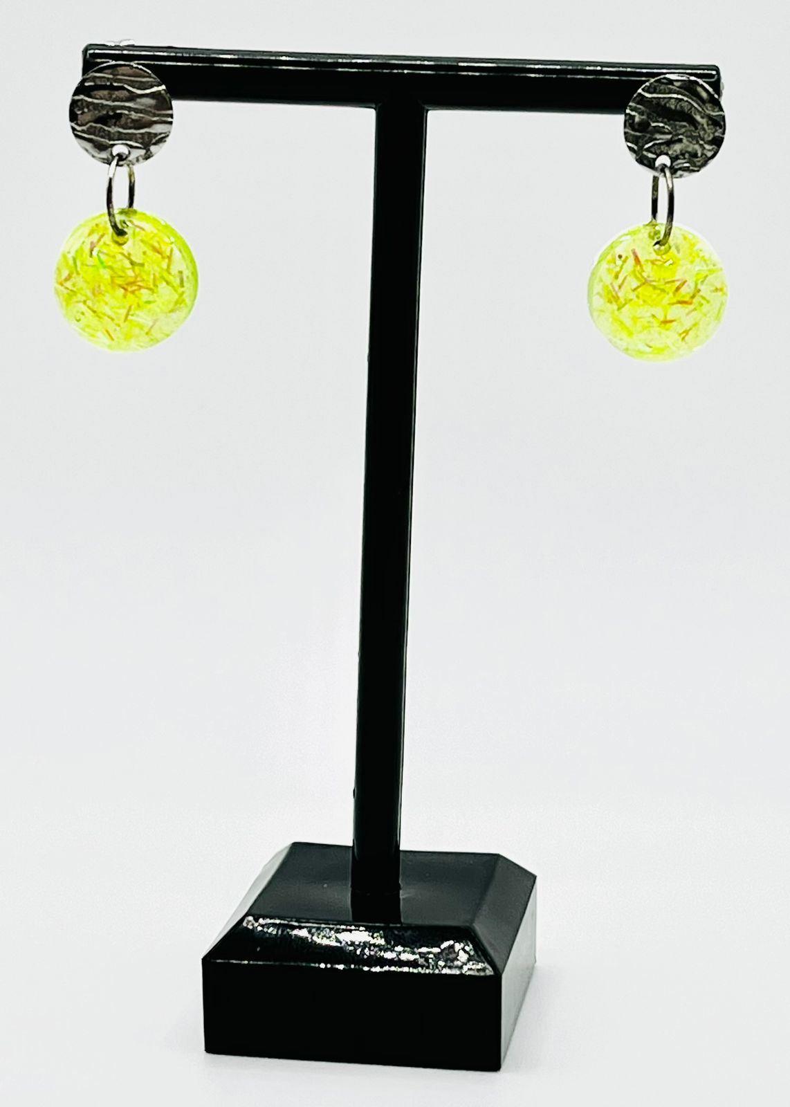 Small Yellow with red sparkle Resin Earring