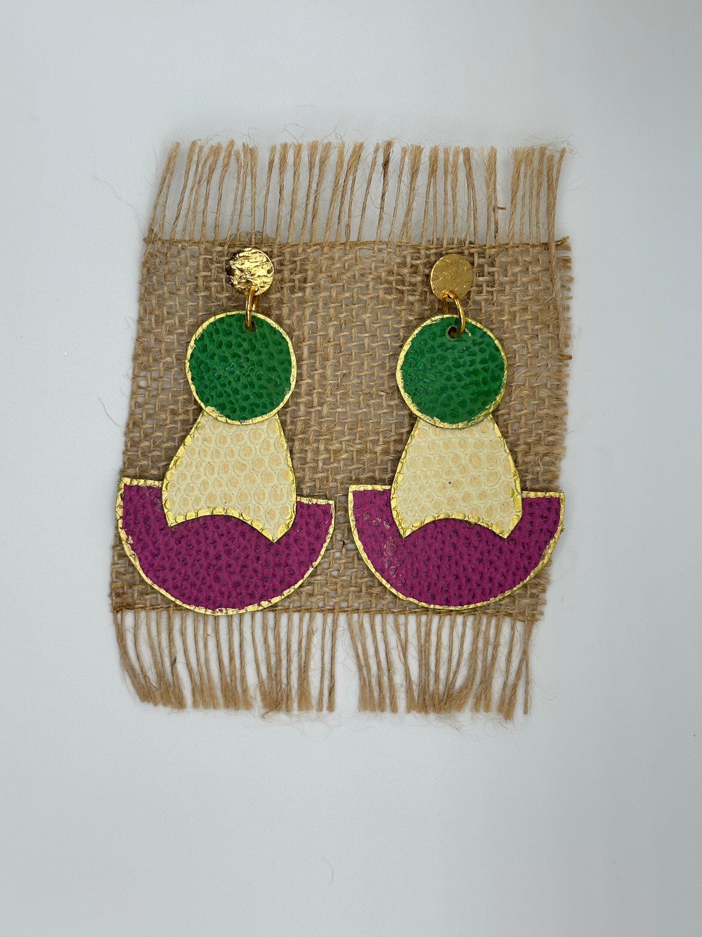 Green - White - Purple - Goat Fur Earring Gold