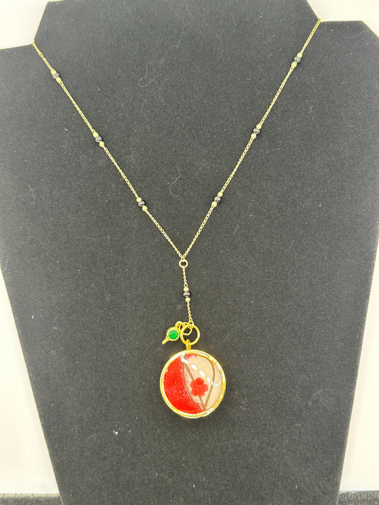 Chain with Copita Red and Pink Flower Resin Gold Plated