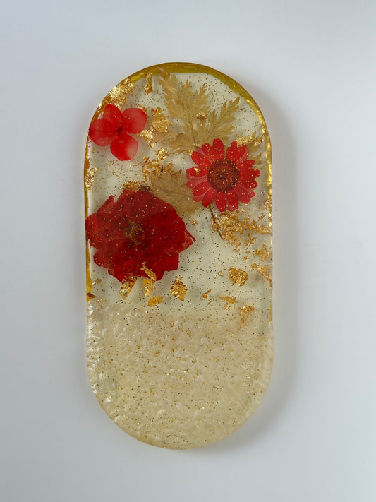 Coaster single with Flower & Gold in Resin