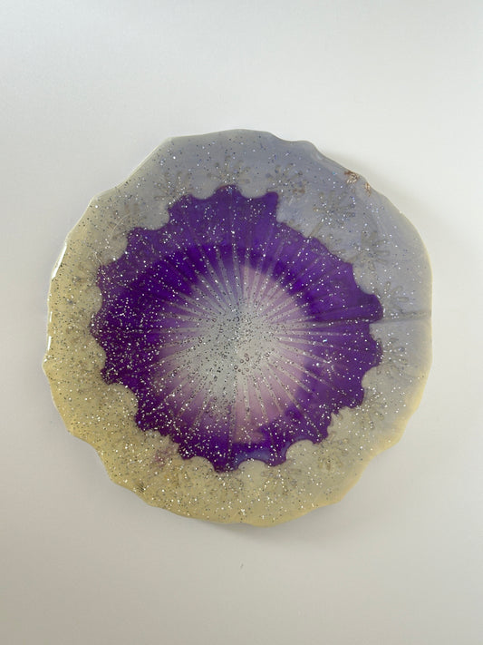 Coaster single with Purple Sparkling in Resin