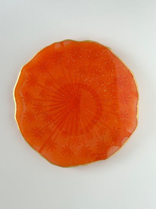 Coaster single with Orange & Sparkle in Resin
