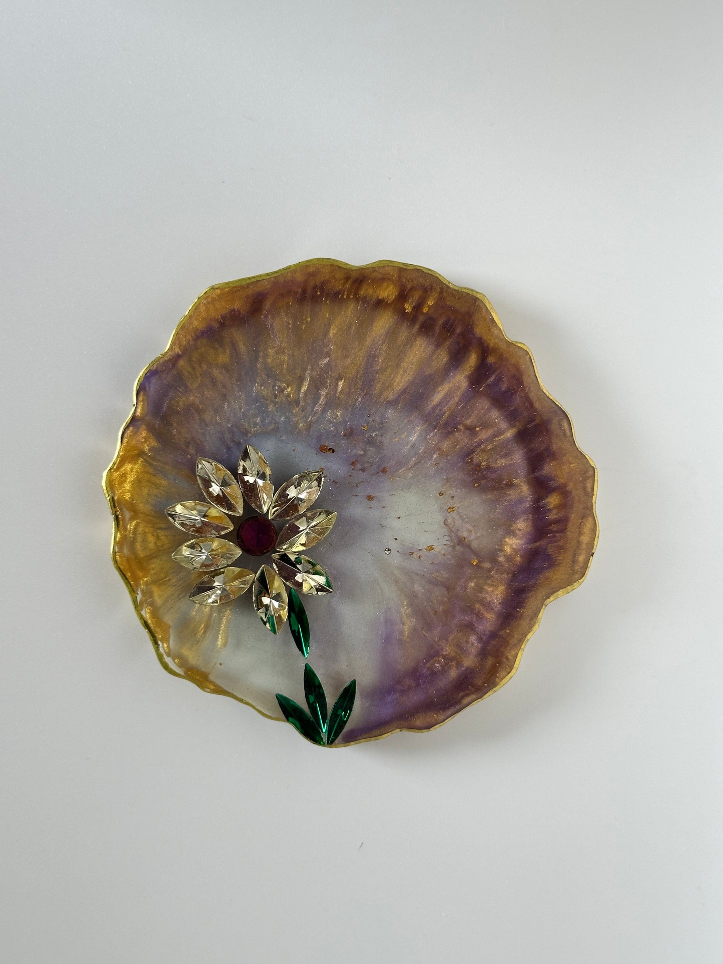 Coaster Set (4) with Purple and Flower & Sparkle in Resin
