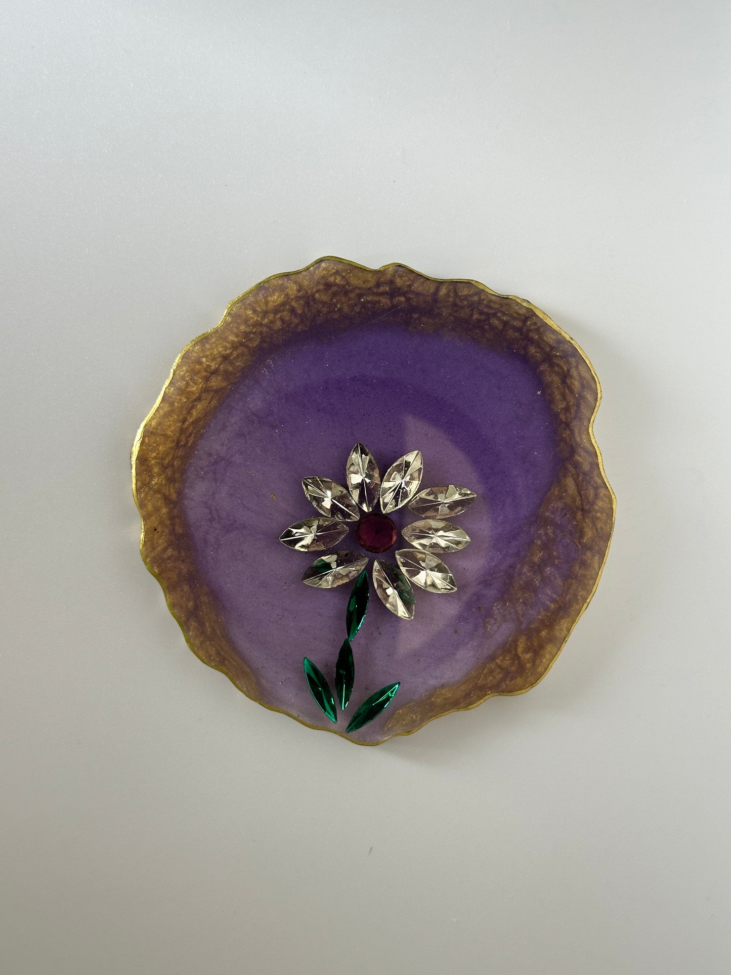 Coaster Set (4) with Purple and Flower & Sparkle in Resin