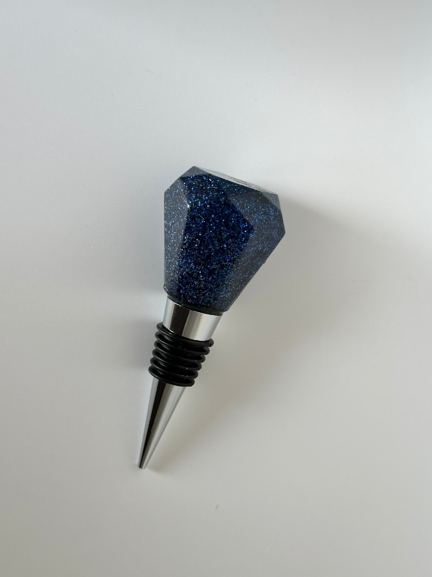 Wine Bottle Stopper Blue and Sparkling in Resin