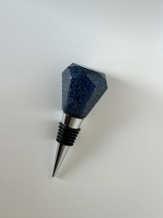 Wine Bottle Stopper Blue and Sparkling in Resin