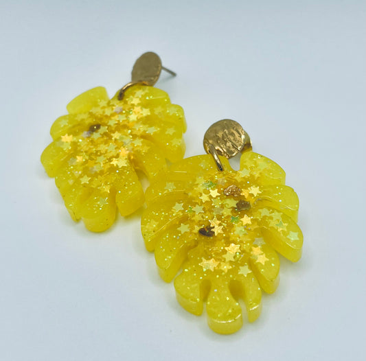 Yellow Monstera Leave Resin Earring