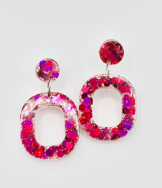 Hanging Pink Glitter Resin Earring