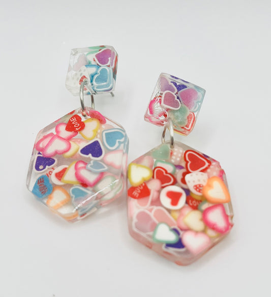 Hanging Multi Color Hearts Resin Earring