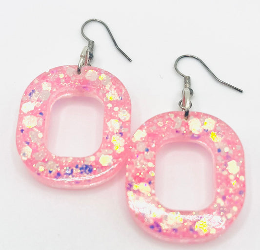Pink Glitter Resin Earring