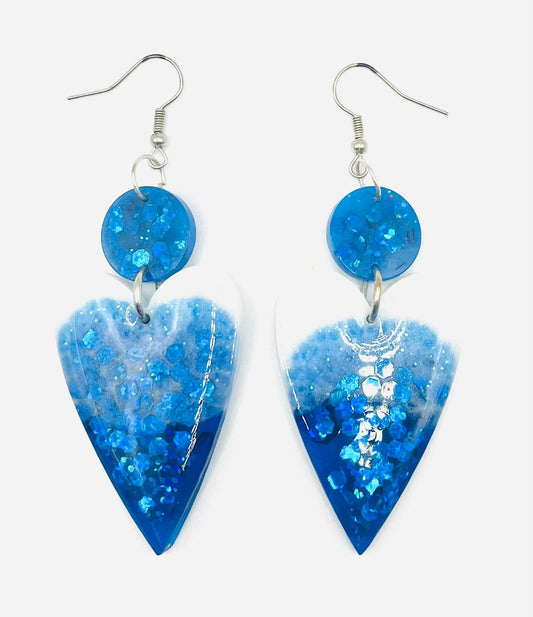 Blue Sparkle Resin heart shape Earring