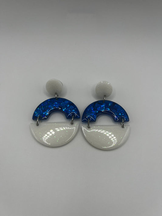 Blue Sparkle & White Resin Earring