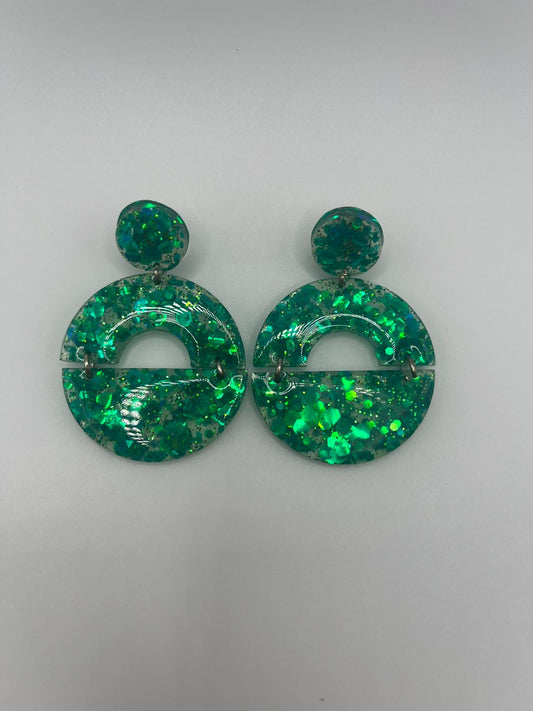 Green Sparkle Resin Earring