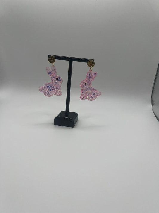 Pink Sparkle Bunny Resin Earring