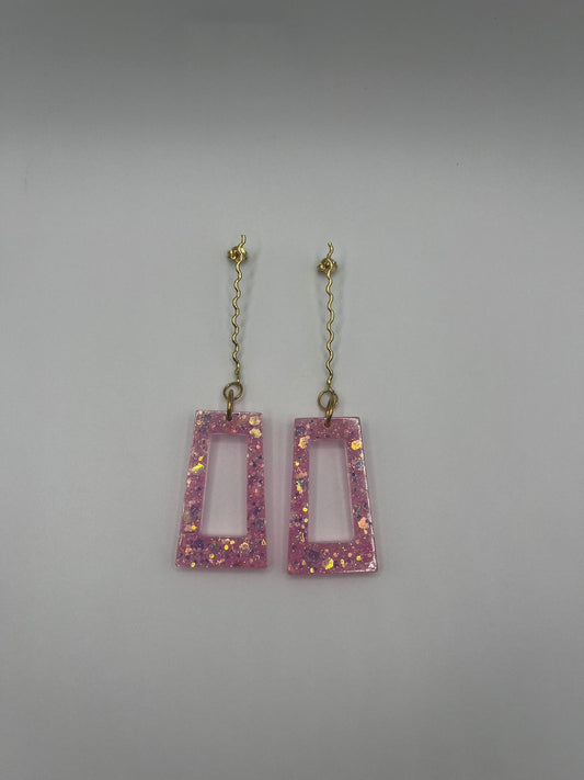 Pink Sparkling rectangular Resin Earring