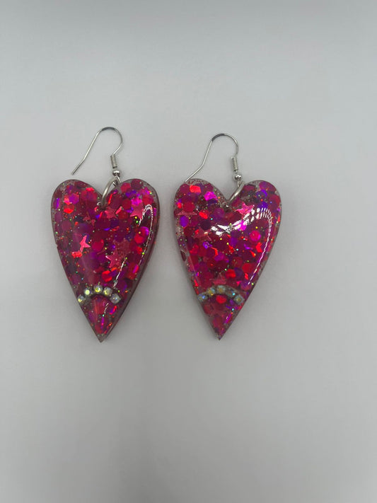 Red Heart shape with stones Resin Earring