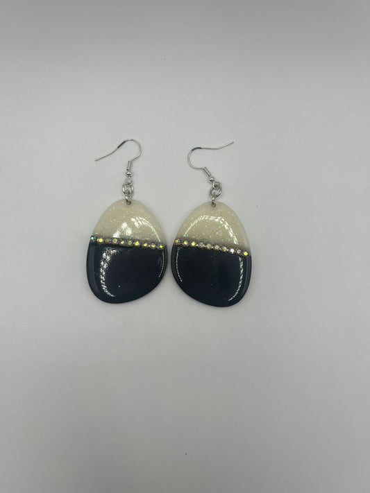White and Black with a stone stripe Resin Earring