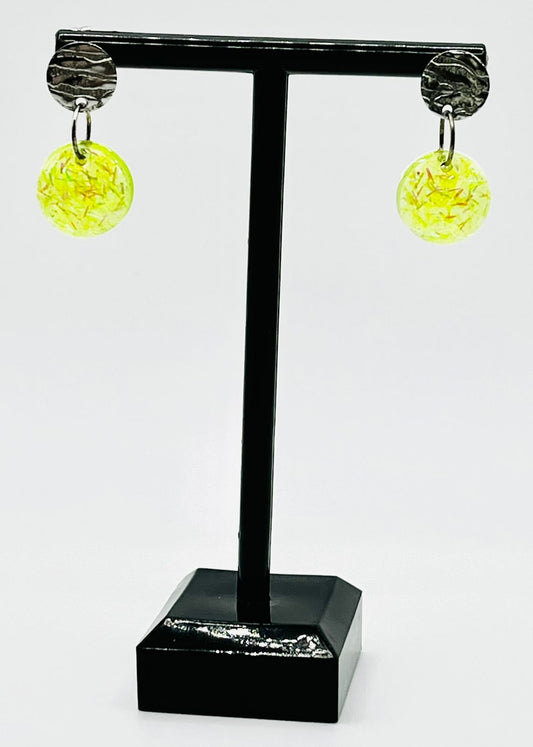 Small Yellow with red sparkle Resin Earring