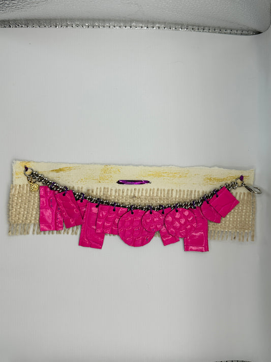 Bracelet with Leather Hot Pink and Gold