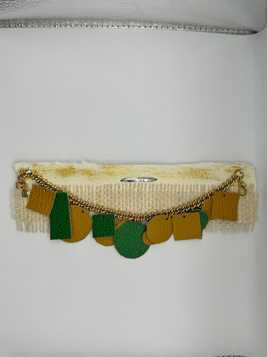 Bracelet with Leather Yellow & Green and Gold