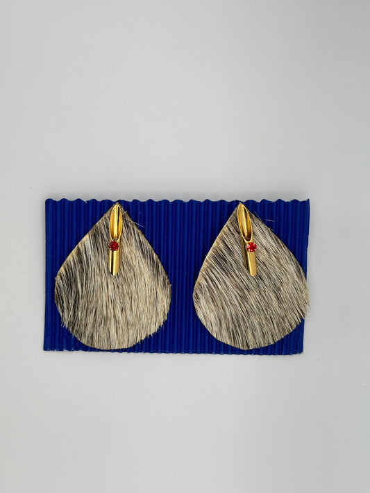White & Grey Goat Fur Earring Gold