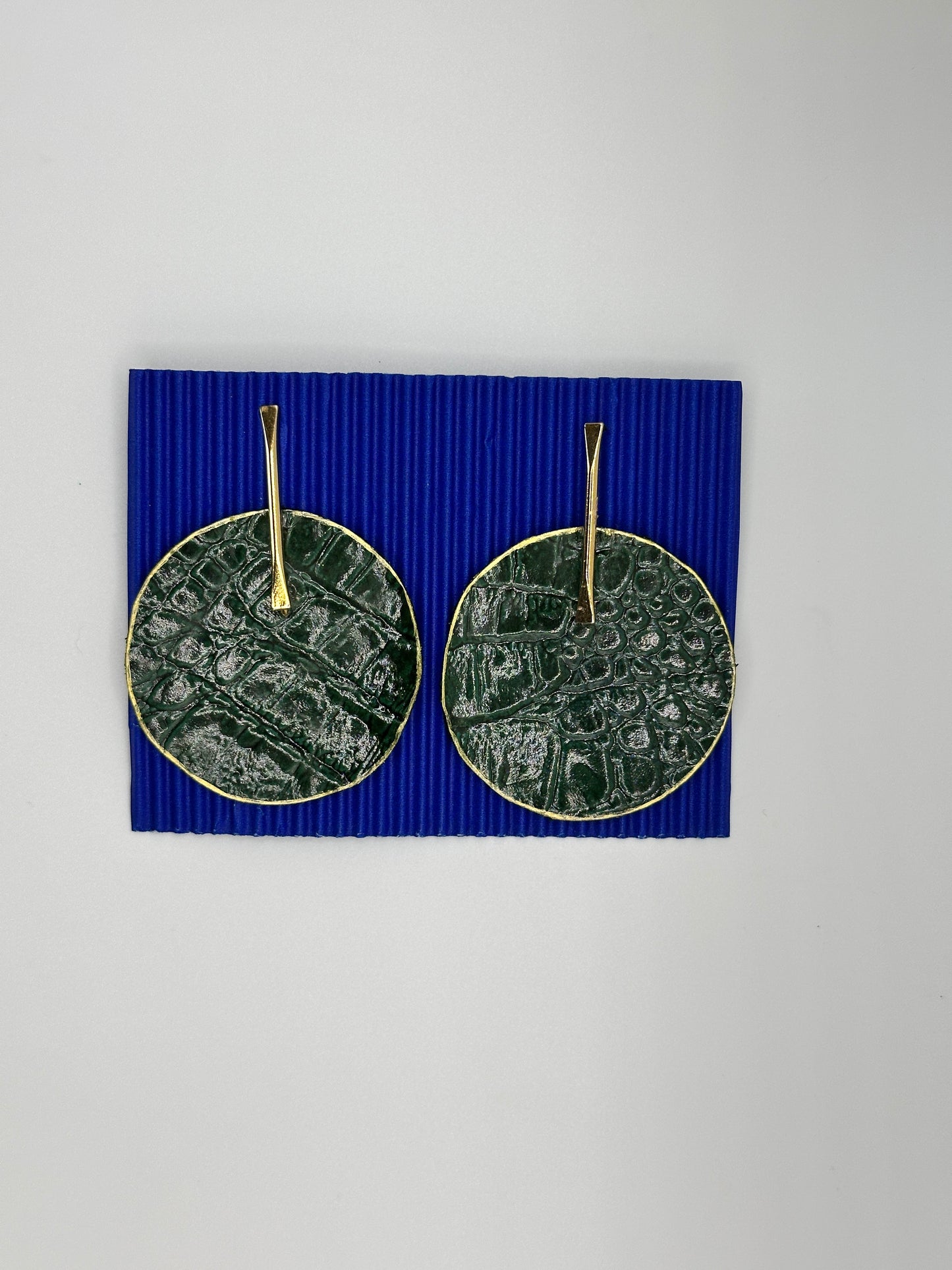 Green Leather Earring Gold