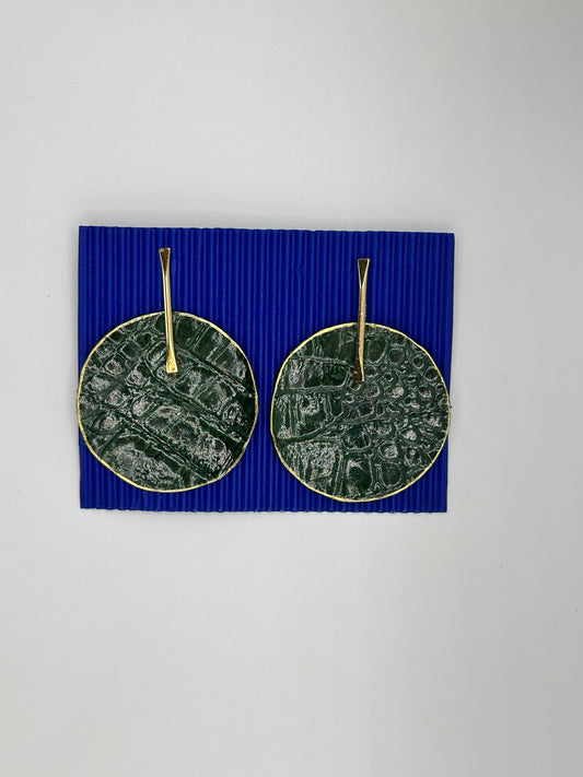 Green Leather Earring Gold