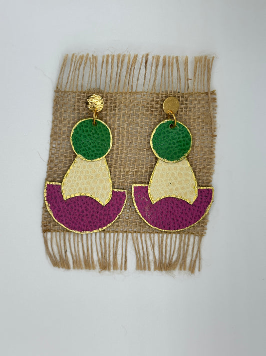 Green - White - Purple - Goat Fur Earring Gold